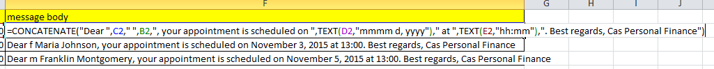 Formatting dates and times in Excel to personalise messages