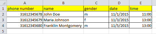 Example export from your CRM tool of choice