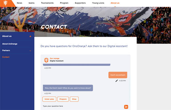 Ons Oranje chatbot website