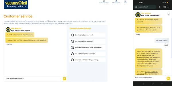 Vacansoleil chatbot website mobile