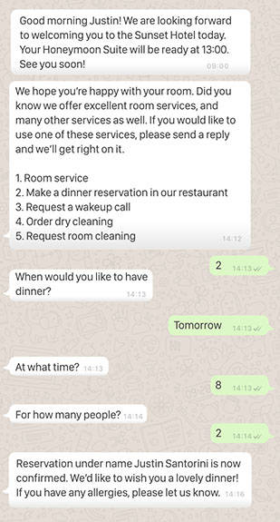 whatsapp conversation hotel