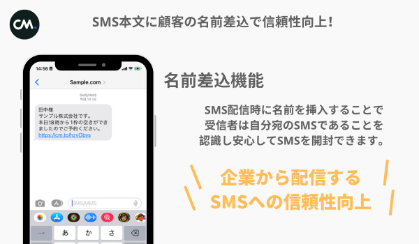 SMS本文に顧客の名前を差し込みイメージ